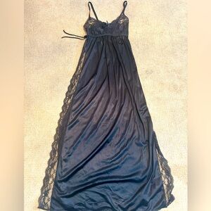 Vintage Black Slip with Black Lace and Side Slips from breast to ankle - sexy